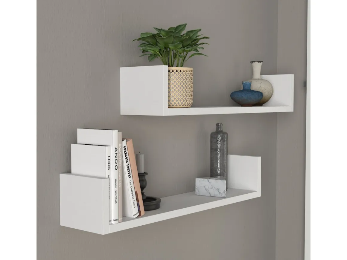 Étagère murale en bois "Iris" - 63 x 14 x 14 cm - Blanc