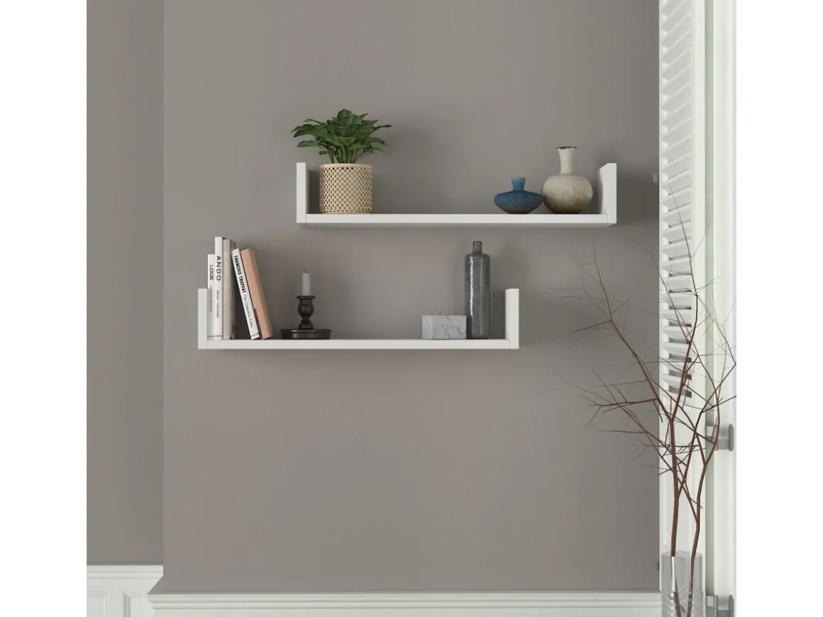 Étagère murale en bois "Iris" - 63 x 14 x 14 cm - Blanc