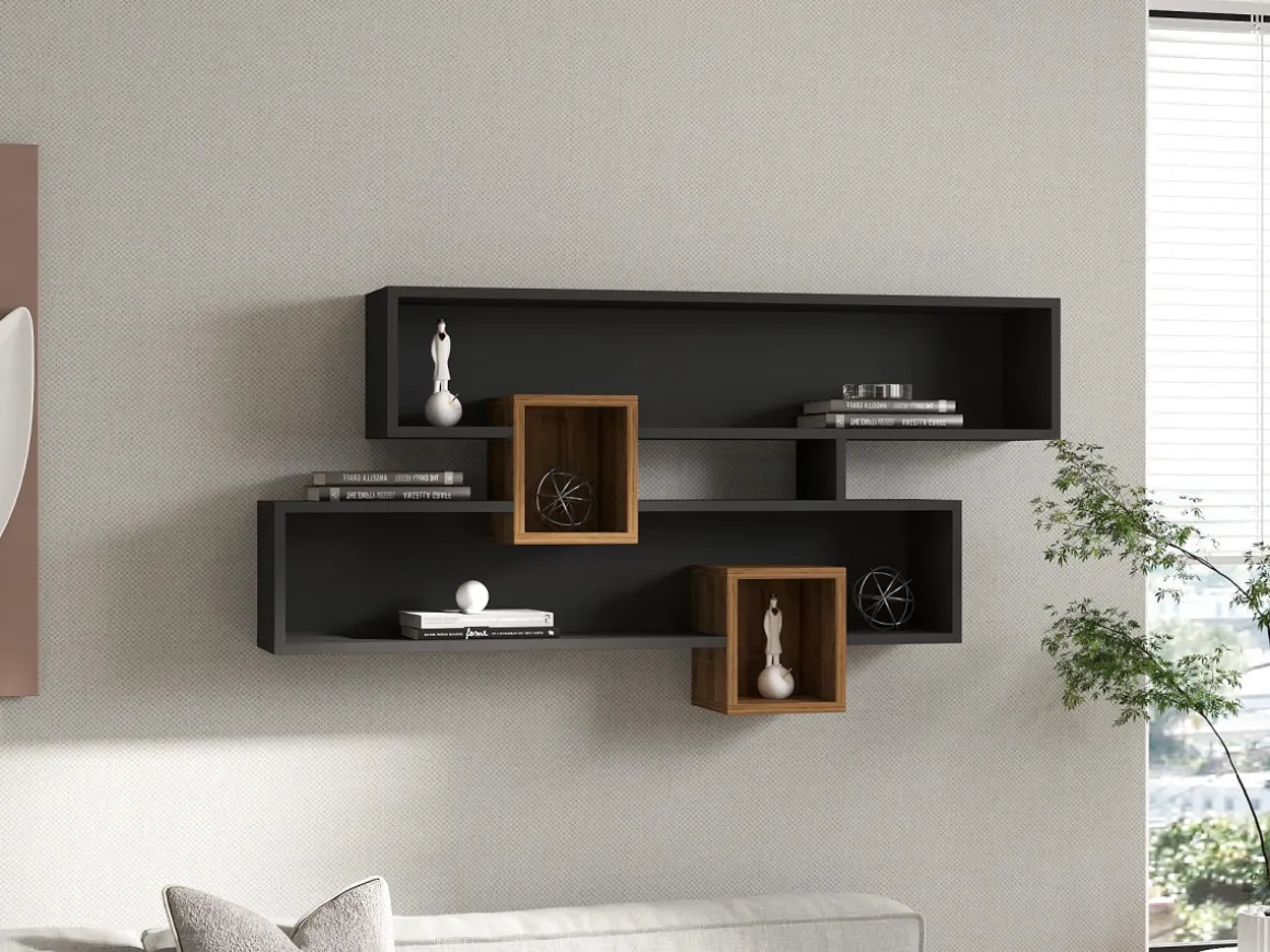 Étagère murale en bois "Karen" - 120 x 22 x 75 cm - NoyerAnthracite