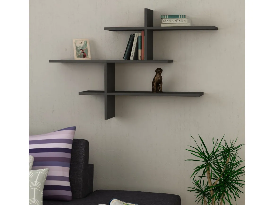 Étagère murale en bois "Leo" - 123 x 22 x 80 cm - Anthracite