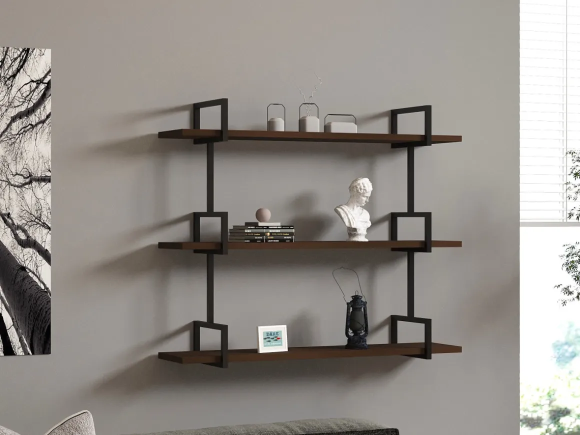 Étagère murale en bois "Uras" - 87 x 22 x 76 cm - Noyer