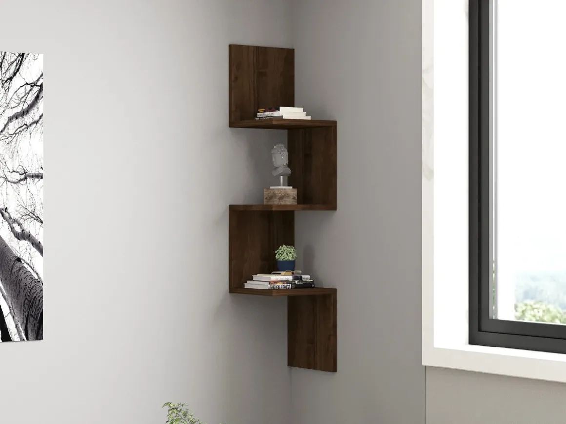 Étagère murale en bois "Zikzak" - 25 x 25 x 105 cm - Noyer