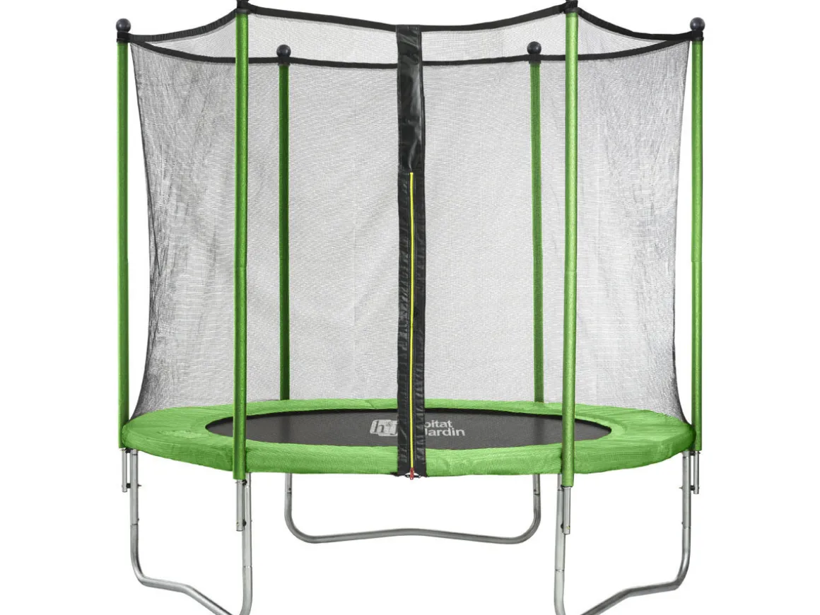 Trampoline " Yoopi " - Ø 2.44 m - Vert - avec filet + échelle + couverture + kit d'ancrage